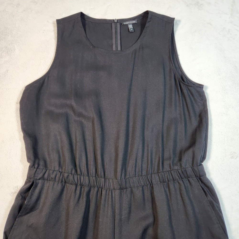 Eileen Fisher Jumpsuit Women L Black Sleeveless Elastic Waist Pockets Wide Leg - Picture 4 of 15